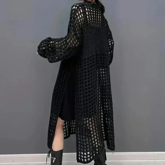 Open Knit Hollow Long Sweater Dress - Picture 3 of 11